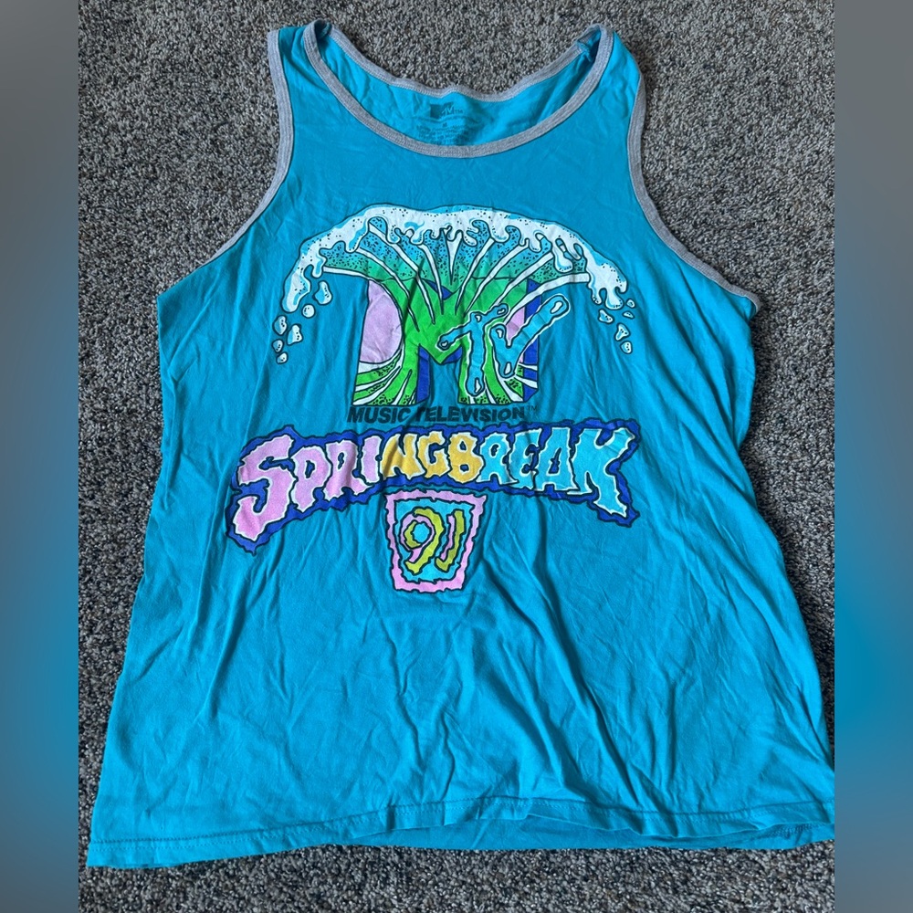 Blue MTV 91’ spring break men’s pre loved tank top size medium